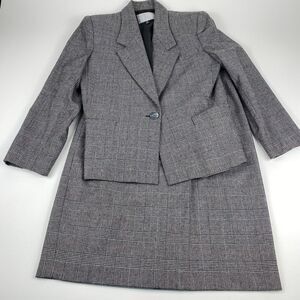 La Suit Petite Skirt Set Womens Sz 12 Black Red Plaid Wool Blend 80s VTG 2pc